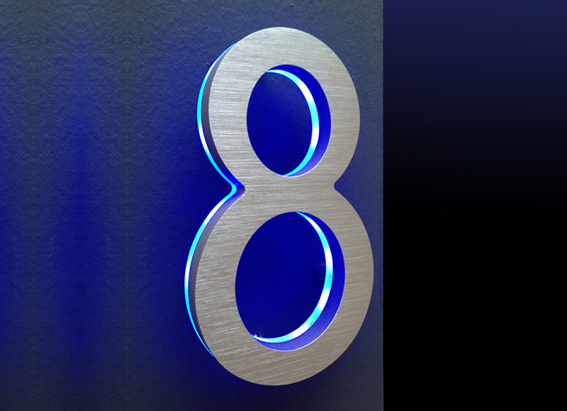 8″ / 20CM Brushed Blue Backlit House Numbers