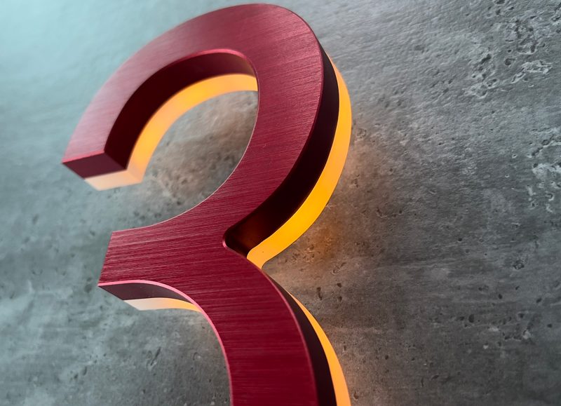 Modern Red 5″ / 12CM Metal House Numbers Lighted