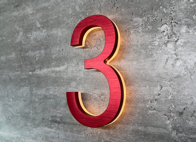 Modern Red 5″ / 12CM Metal House Numbers Lighted
