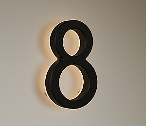 Matte Black 7.5cm Backlit LED House & Door Numbers